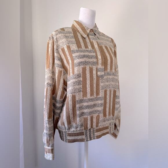 Vintage ‘90s Alfred Dunner Cream, Brown & Black Collared Long Sleeve Blouse - Picture 5 of 8